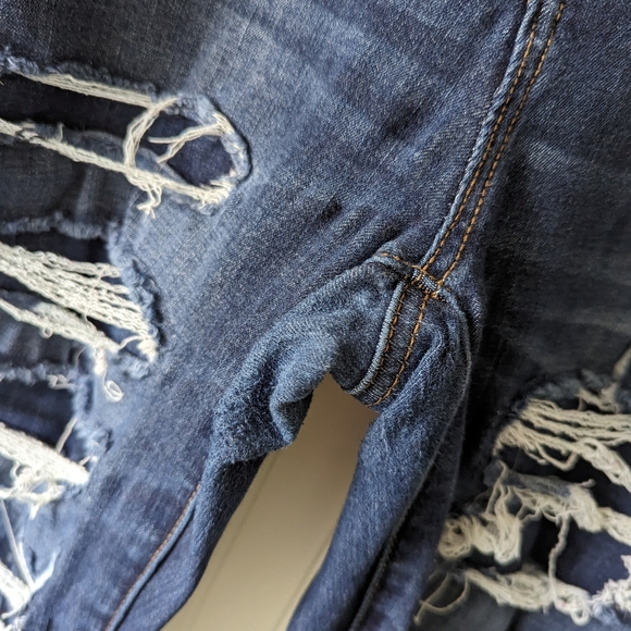 American Eagle Hi-rise Jegging 10 Short Distressed Blue Frayed Stretch Jegging - Picture 11 of 11